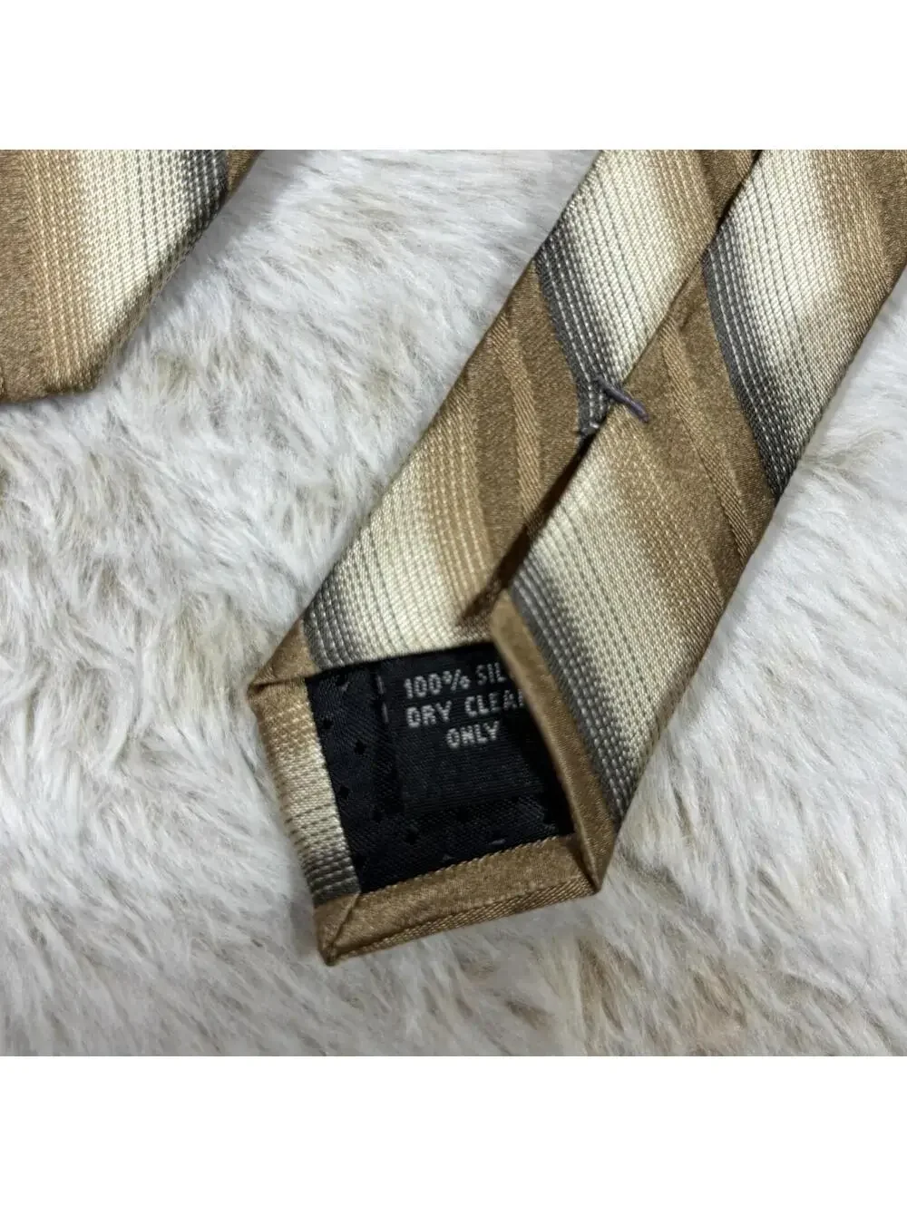 Campia Moda Silk Tie Gold Brown Gray Striped Classic 3.25”